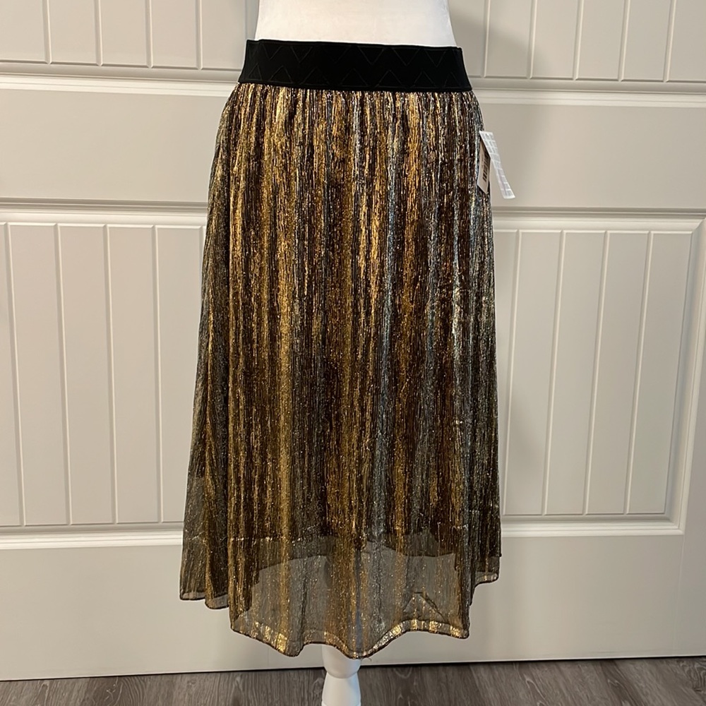 Lularoe Elegant Metallic Black/Gold MIDI Skirt